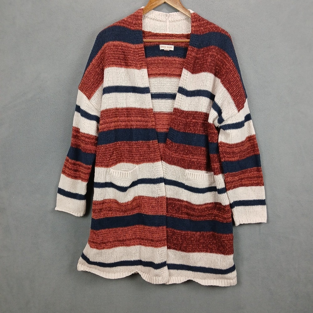 Knox Rose Cardiganā Sweater Womens Medium Multi Striped Tight Knit Open Front